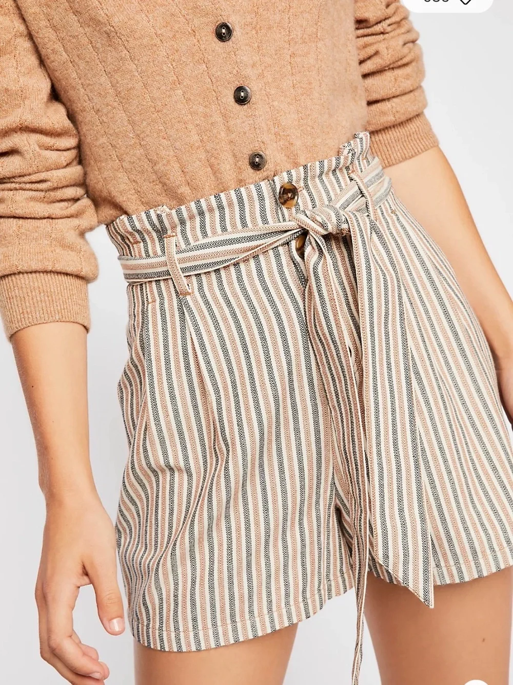 Free People High-Waist Striped Tie-Belt Shorts